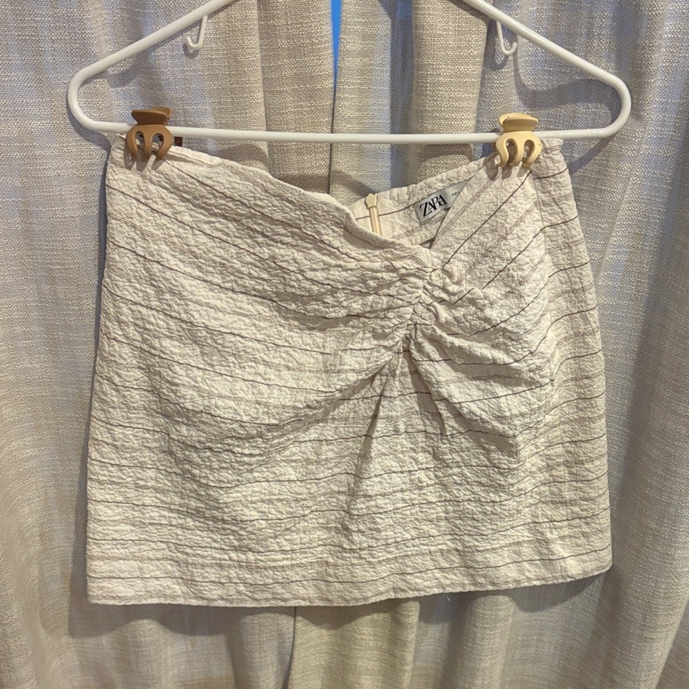 Zara Cream Textured Gathered Skirt